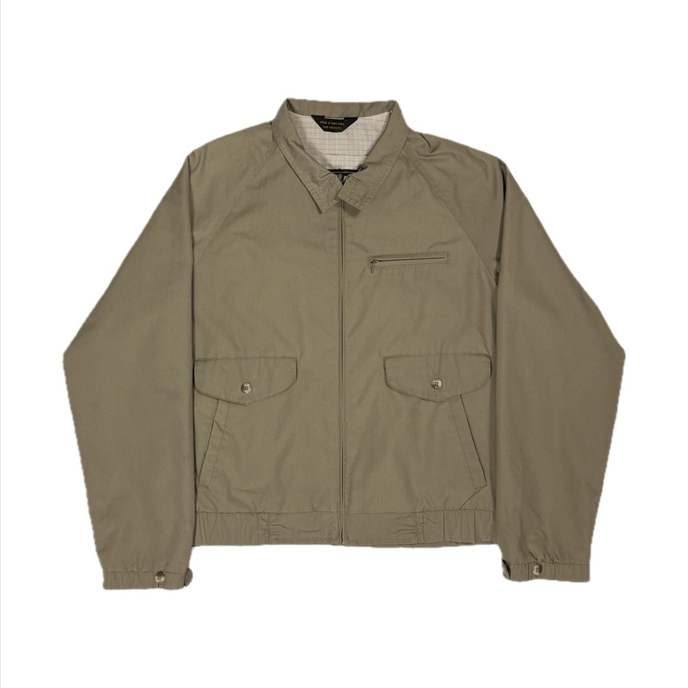 Vtg 80s Bill Blass khaki tan full zip Harrington bomber light jacket men medium